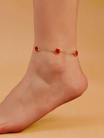 1 pièce Bracelet de cheville en cuivre personnalisé de luxe à la mode, minimaliste avec pentagramme et fleur. Cadeau pour les femmes pour la Saint-Valentin, le mariage, la remise des diplômes, les rendez-vous