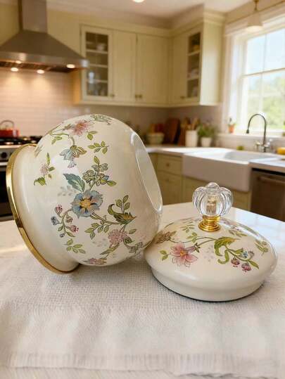 1pc Multi-Color Enamel Mini Storage Jar With Lid, Enamel Canister For Salt, Spice, Tea, Coffee, Chili Oil, Seasoning, Restaurant, Home Use