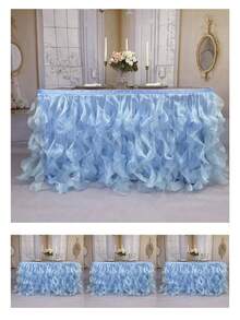 4 pies/6 pies/8 pies/9 pies/14 pies Faldas de mesa de organza, faldas de mesa rizada, faldas de mesa de sauce llorón, adecuadas para mesas de comedor rectangulares o redondas, para duchas nupciales, cumpleaños, fiestas de boda, banquetes, faldas de mesa para pasteles, decoración del hogar. - Multicolor - Ver 64