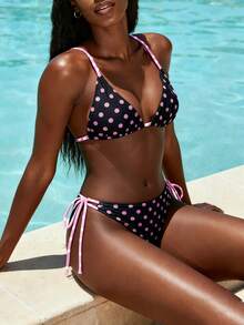 Bộ bikini buộc dây hở lưng họa tiết chấm bi và chữ 2 mảnh gợi cảm, đi nghỉ và đi biển - Nhiều màu - Xem 8