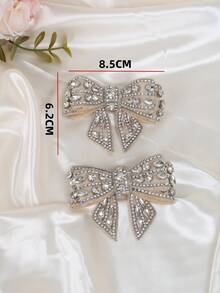 2 件装可拆卸鞋饰，银色和杏色蝴蝶结水钻鞋夹，时尚优雅的奢华鞋履配饰，适用于高跟鞋、平底鞋、运动鞋、休闲鞋，适合派对、婚礼等场合。 - 杏色 - 查看 8