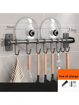 1pc 30cm/40cm/50cm Movable Hook, Minimalist & Stylish No-Drill Black Movable Hook Suitable For Kitchen/Bathroom/Pot Lid Storage Rack, With Adhesive Tape For Easy Installation By Women, Applicable For Garage Tool Hook/Entryway Bag & Key Hook/Jewelry Hook