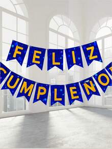 hermoso banderín con holograma de bolitas tornasol, banner brillante, original, fácil de colocar, elige tu color favorito, listón incluido, 2m, perfecto para darle un toque diferente a tu fiesta, reunión, cena , celebración, ambiente, letrero de cumpleaños, letras  de feliz cumpleaños - Azul Marino - Ver 2