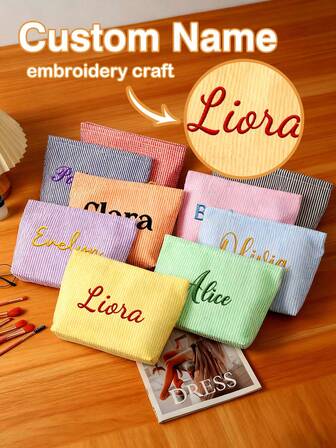 Anpassad broderad manchestersminkväska, personlig text och namnförvaringsväska, enkel förvaringsväska med stor kapacitet och dragkedja, sminkväska med läppstift, förvaringsväska för föremål, present till vänner, flickvän, bästa vän, födelsedagspresent, julklapp, personlig julklapp