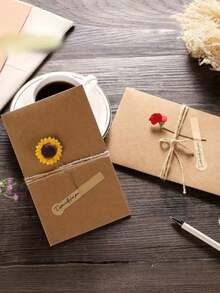 1 Set Kraft Paper Greeting Cards, Invitations With Dried Flowers And Envelopes, Suitable For Weddings, Graduations, Holidays, Birthdays, Parties