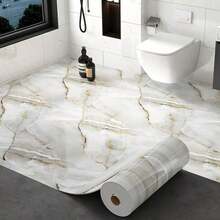 1 Roll Of Glossy Texture Contact Wallpaper, Multicolor Marble Pattern, Removable Sticky Wallpaper, Bathroom Bathroom Floor, Wall Waterproof Decoration, Kitchen Backboard, Cabinet Countertop, Home Decoration, Room Decoration, House Decoration, Tile Stickers, Room Decoration Aesthetics - Multicolor - View 11