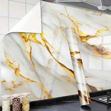 1 Roll Of Glossy Texture Contact Wallpaper, Multicolor Marble Pattern, Removable Sticky Wallpaper, Bathroom Bathroom Floor, Wall Waterproof Decoration, Kitchen Backboard, Cabinet Countertop, Home Decoration, Room Decoration, House Decoration, Tile Stickers, Room Decoration Aesthetics - Multicolor - View 19