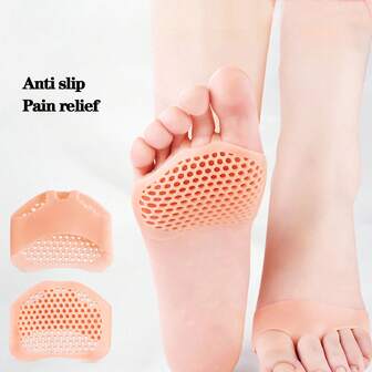 6-delad mjuk gelfotbollsdyna för män och kvinnor, vanlig tåplatta, latex framfotsdyna, andningsbar, förtjockad halvdyna, smärtfri, halkfri, slitstark fotplatta, högklackade skor, icke-trött fot, latex halv storlek, sfärisk tådyna, återanvändbar, andningsbar ärm för att lindra smärta i framfoten (beige, enhetlig storlek), silikongelfotplatta utformad för smärtlindring och komfort - benprocessstöddyna
