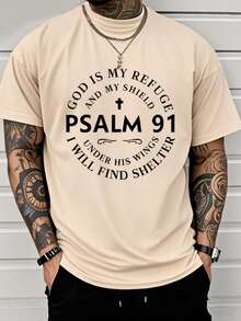 PAYEAH God Ls My Refuge Print  Tees For Men Casual Short Sleeve T- Shirt For Summer 100% Heavy Cotton T Shirt - 杏色 - 查看 11