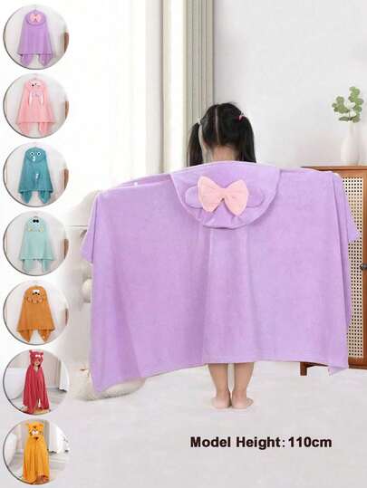 1 件毛绒珊瑚绒卡通刺绣图案斗篷连帽毛巾，适合儿童，超柔软吸水浴巾，冲浪斗篷儿童换尿布巾速干泳池游泳沙滩巾带帽，适合男孩和女孩的温暖礼物