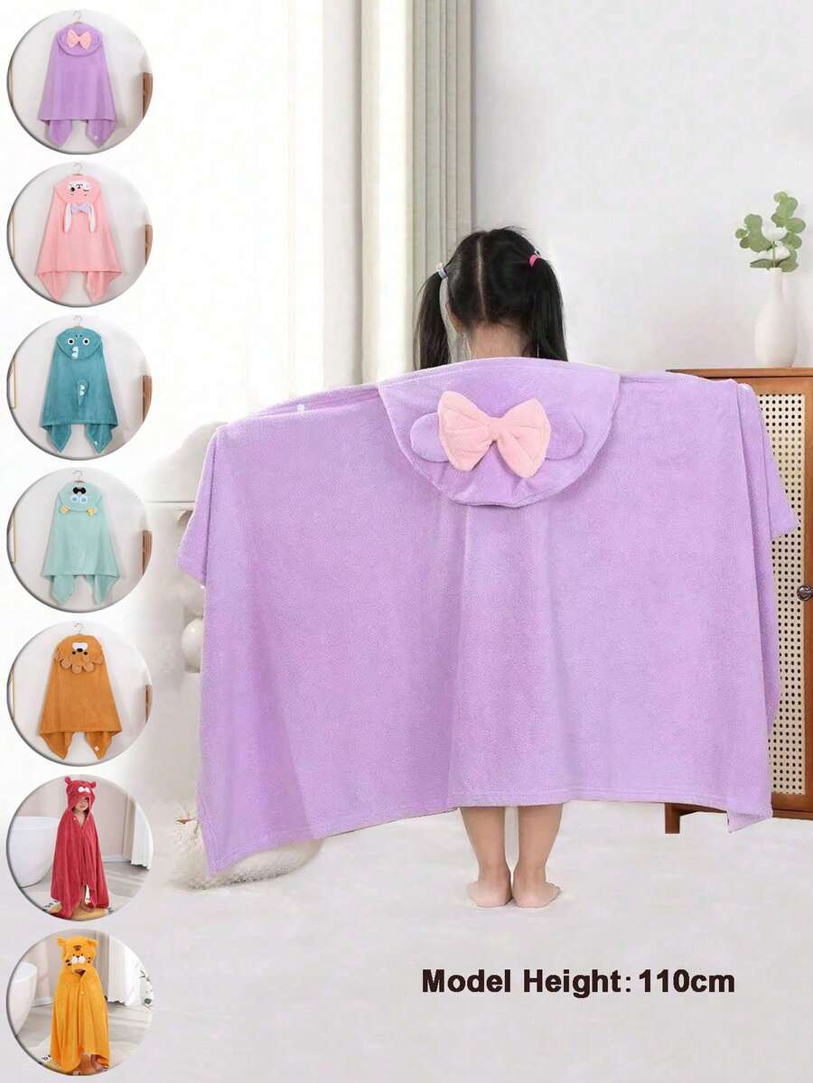 1 件毛绒珊瑚绒卡通刺绣图案斗篷连帽毛巾，适合儿童，超柔软吸水浴巾，冲浪斗篷儿童换尿布巾速干泳池游泳沙滩巾带帽，适合男孩和女孩的温暖礼物
