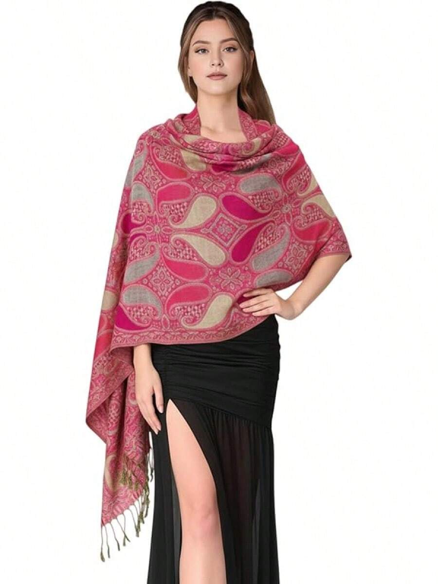 Paisley Pashmina Scarf For Women PASKMLNA - A18-24 Hotpink-beige - View 1