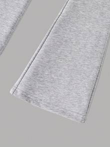 2pcs Girls Casual Sports City Letter Print Drawstring Flare Pants Set, Autumn/Winter