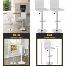 Modern Set Of 2 Barstools Adjustable Counter Height Swivel PU Leather Bar Hydraulic Dining Room Chairs Home Kitchen Stools White - 白色 - 查看 1