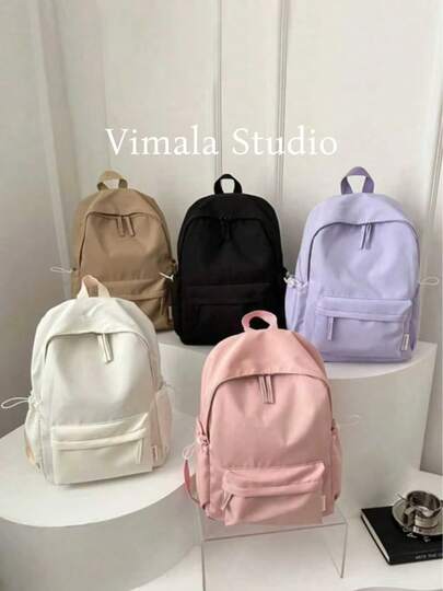 1 件青少年简约拉链背包，时尚百搭纯色书包，适合日常使用