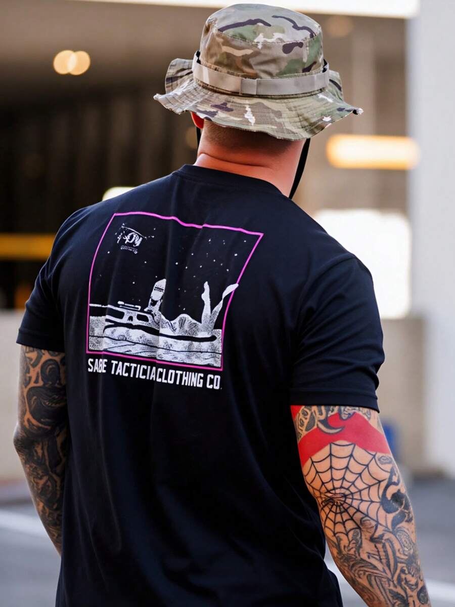 Women's Sniper Print T-Shirt  Tacticians Women's Short-Sleeved Shirt Pink Frame Military  T-Shirt Sexy Sniper-Themed Top - màu đen - Xem 1