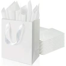 DAssorted Sizes White Gift Bags With Ribbon Handles Kraft Paper Shopping Bags With Tissue Paper For Party Busin Wedding Birthday Graduation Fathers Day White 9 Inches 9 Inches - 白色9英寸 - 查看 1
