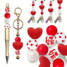 25pcs Silicone Beads With Heart Pattern Print, Cow Shaped Silicone Beads, Loose Beads Suitable For Jewelry Making, Earrings, Necklaces, Bags, Pens, Phone Chains, Makeup Brushes, Keychains And Other DIY Crafts, Holiday, Birthday, Valentine's Day Gifts - Valentine's Day Series - View 11