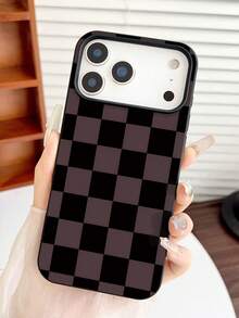 Check Pattern1PC Chessboard Player Pattern Phone Case, Personalized Street Photography Wind Anti Drop Case Pattern, Simple Large Hole 1.6 Thick Large Hole Phone Case For Better Protection Of The Phone, With Anti Drop And Impact Resistance, Compatible With Apple 11/11 Pro/11ProMax,12/12Pro/12ProMax,13/13Pro/13ProMax,14/14Pro/14Plus/14ProMax,15/15Pro/15Plus/15ProMax,16//16Plus/16ProMax,17/17Pro/17Air/17ProMax,7/8/7Plus/8Plus,X/XS/XR/XSMax - Black - View 1