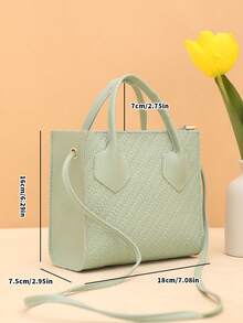 Bolso de mano, bolso de hombro, bolso bandolera de unicolor con relieve - Verde - View 2