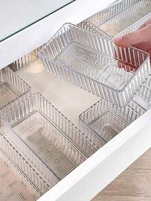 7pcs/4pcs/1pc Luxury Transparent Tabletop Makeup & Skincare Storage Organizer Box, Women's Vanity Makeup Sponge, Brush, Lipstick, Eyeshadow, Skincare Display And Storage Drawer Divider