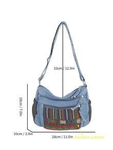 New Casual Chic Multi-Layered Soft Denim Shoulder Bag With Multiple Pockets, Versatile, Suitable For Work, Shopping And Travel. - Camel - View 11