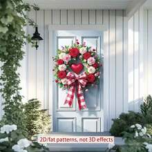 2D Flat, 1 Pc Valentine's Day Heart Wreath Door Hanging, Polyester Rose Garland With Colorful Bows, Multipurpose Indoor/Outdoor Decor - 1PCS - View 8