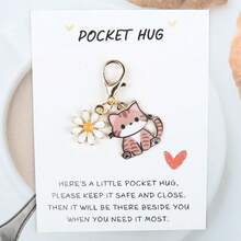 1件/7件/14件套可爱卡通猫咪雏菊钥匙扣套装，附赠“谢谢”和口袋抱抱励志卡片，时尚动物花卉吊坠，可挂在车钥匙和包包上，是送给家人和朋友的贴心礼物。 - 彩色 - 查看 8