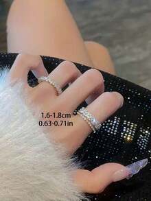 2 piezas Anillos de doble capa de cobre y circonita de estilo lujoso Y2K, anillos delicados y ajustables para mujeres, accesorios minimalistas diarios de Ins - Plateado - Ver 6