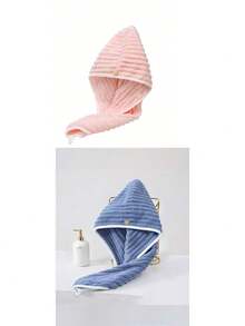 1 件装珊瑚绒柔软毛巾帽，厚吸水速干发巾，波浪图案 - 彩色 - 查看 18