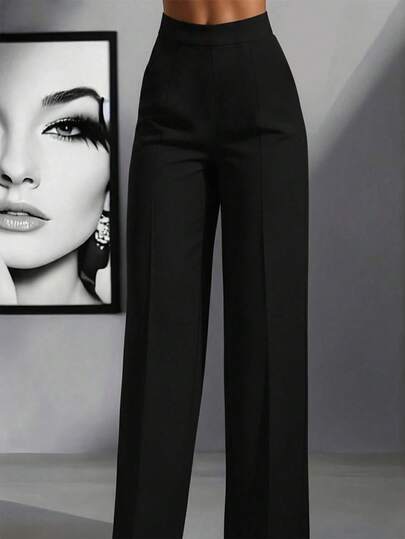 Women's High Waist Straight Leg Pants Long Fabric Trousers With High Stretch For Comfort And Style