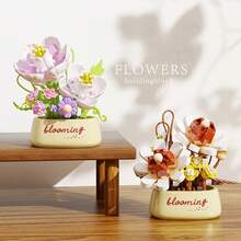 12pcs Micro Particle Flower Potted Building Blocks, Mini Particle Assembly, ABS Material, Suitable For Children 6+ Years Old, Develop Hands-On Ability, Can Be Desktop Decor, Window Display Collection, Holiday Small Gift, Gift Box Packaging - Multicolor - View 5