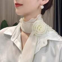 Rose-Shaped Long Ribbon Scarf For Women, Elegant Floral Lightweight Polyester Neck Accessory For Weddings, Formal & Casual Outfits, Versatile Fashion Scarf In White Or Red - 紫色 - 查看 1