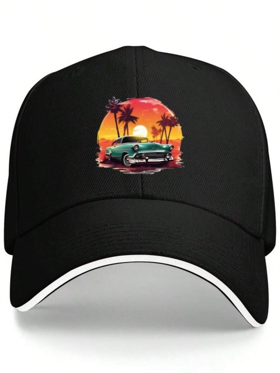 Unisex Fishing Sandwich Baseball Cap Vintage Car Summer Beach Retro Colors Adjustable  Duckbill Hat For Ou - Black - View 1