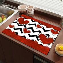 1 buc covoraș de uscare a vaselor de Ziua Îndrăgostiților, covoraș absorbant de uscare, cadou de Ziua Îndrăgostiților, decor de bucătărie, covoraș pentru aparat de cafea, covoraș de scurgere manual pentru cafetieră, covoraș de podea pentru bucătărie, covoraș pentru masă, covoraș de uscare a vasei pentru blat de bucătărie, covoraș pentru micul dejun, covoraș de uscare antiderapant rezistent la căldură, covoraș de uscare cu diatomit, ascunde petele, covoraș de uscare de bucătărie super absorbant, covoraș pentru suport de vase ușor de curățat, potrivit pentru bucătărie, masă, cafenea, bar, sărbători, petreceri, decor de casă, cadouri de sărbători