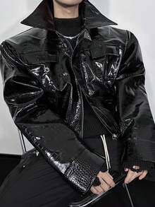 Spring And Autumn, New Style, Slim Fit, Handsome Casual, American Style, Retro, Motorcycle, PU Leather, Jacket, Men's Coat, Couple's Style - màu đen - Xem 5