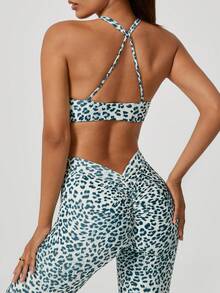 NcmRyu 一套女士豹纹弹力交叉前后运动文胸和紧身裤运动服套装 - 白色 - 查看 6