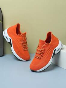 Women Knit Mesh Lace-Up Casual Sneakers For Daily Wear - Burnt Orange - View 6