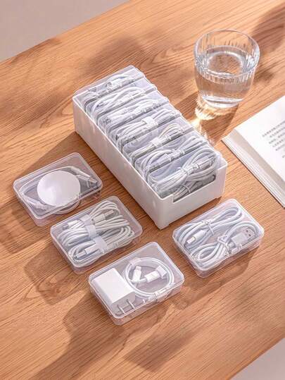 22pcs/11pcs/8pcs/7pcs/5pcs/3pcs Plastic Cable Organizer Box, Charger Holder, Desktop Cable Management, Power Cord Stand, Transparent Container, Suitable For Home And Office Use