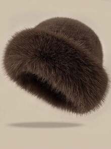 1pc Women's Fluffy Bucket Hat, Thickened Warm & Soft, Korean Style, Winter