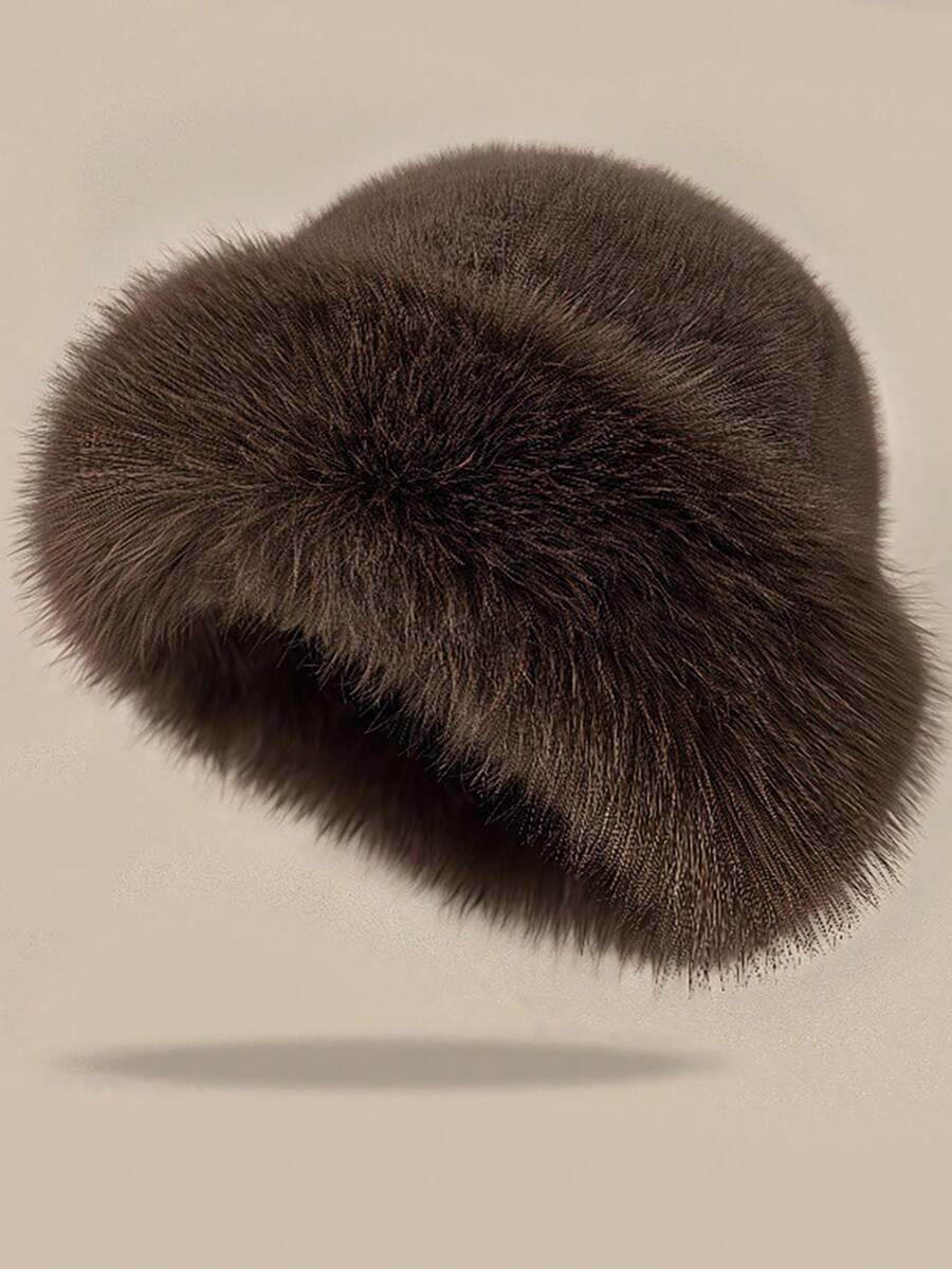 1pc Women's Fluffy Bucket Hat, Thickened Warm & Soft, Korean Style, Winter