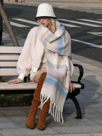 1pc Cute & Fashionable Cartoon Maillard High-Quality Warm Scarf, Autumn/Winter New Faux Cashmere Soft & Comfortable Women Scarf, Suitable For Daily, Commuting, Outdoor, Home Leisure, Travel, Holiday Gifts, Accessory