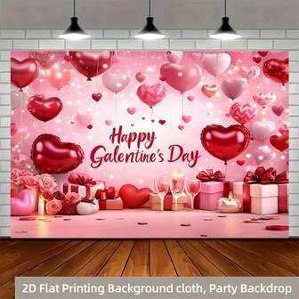 2D Flat, 1pc Happy Valentine's Day Banner, Romantic Party Background, Perfect For Photography And Celebration, Polyester Fiber, Decoration, Celebration