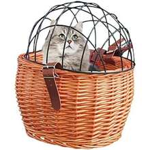 KKPLZZ Cesta de Mimbre para Bicicleta, Perros pequeños, Gatos, Portador de Mascotas, Cesta Delantera de Bicicleta con Cubierta de Malla metálica(default) - Multicolor - Ver 3