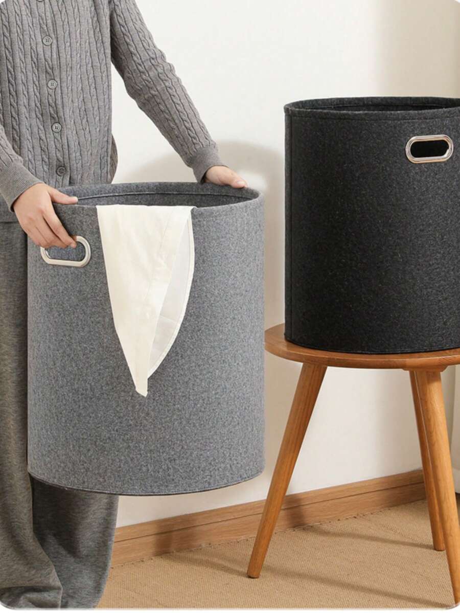 سلة تخزين من الشعر الاصطناعي قطعة واحدة، سلة غسيل ملابس كبيرة، دلو تخزين ألعاب منزلية سميك - رمادي - مشاهدة 1