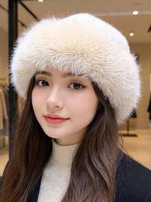 1pc Women's Fluffy Bucket Hat, Thickened Warm & Soft, Korean Style, Winter