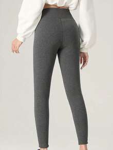 Autumn And Winter Fashion Label Tights Warm And Comfortable Tights, High Elastic Warm Women's Sportswear, Machine Washable, Solid Color, Very Suitable For Leisure Or Home Wear - Grey - View 9