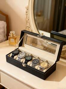 1 pieza Caja de reloj de cuero, Estuche de exhibición de almacenamiento de relojes, Decoración del hogar, Caja de exhibición de mercado de pulgas, Caja de regalo elegante y minimalista - Multicolor - Ver 5