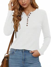 Women's Waffle Knit Casual Long Sleeve Blouses Button Down Henley Shirt 2025 Fashion - Dark Grey - View 6