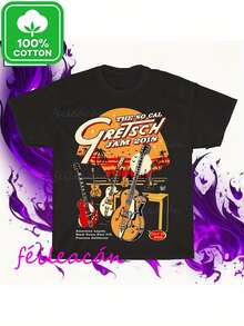 Men's Gretsch Vintage 1969 Music Festival Graphic T-Shirt - Officially Inspired Guitar Logo & Electromatic Riviera Design, 100% Casual Round Neck Short Sleeve Tee For Music Fans & Collectors (Machine Washable, All-Season Wear, Available In Sizes S-XXL) - Ideal Gift For 'n' Roll Apparel With Gretsch Guitars Logo, Retro Music Theme, And Comfortable Casual Attire, Guitar Tech Shirt - Mặc định - Xem 7